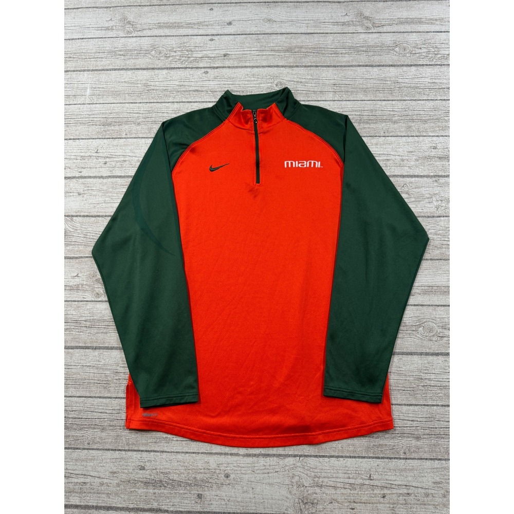 Y2K Nike Miami Hurricanes Sweatshirt Mens Large Orange Green Quarter Zip FIT DRY